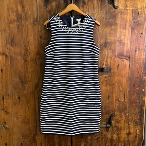 JCrew Embellished sheath dress E7753 navy white stripe jewelry neckline nautical